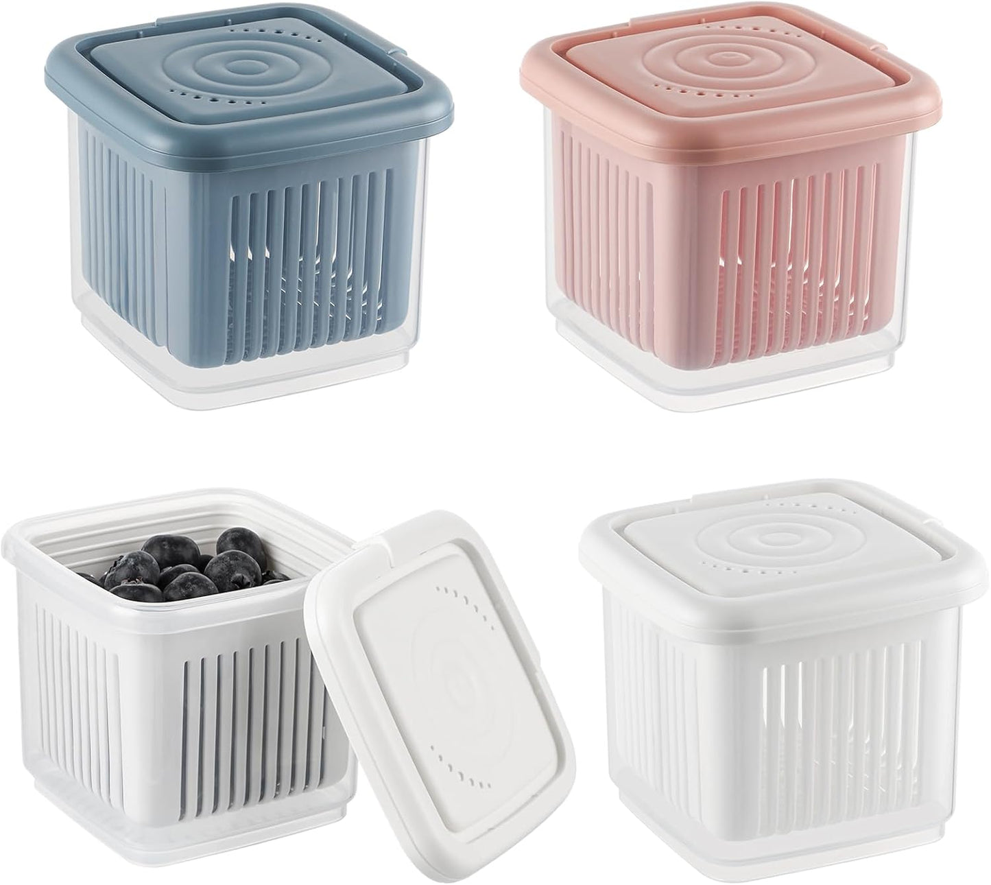MOLIGOU 4 Pcs Berry Basket and Colander, Berry Storage Container for Fridge, Small Fruit Container for Grape, Cherry