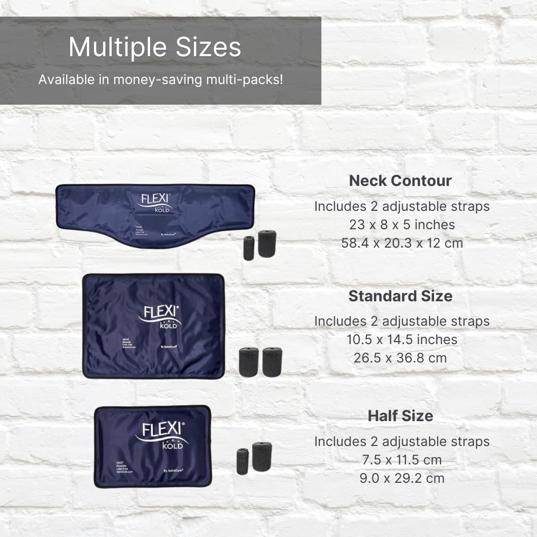 FlexiKold Reusable Gel Large Ice Pack with Straps – Cold Compress Gel Cold Pack for Injuries – Flexible Medical Ice Wrap for Back, Shoulders, Legs, Knees, Sciatica, Muscle Pain – Standard