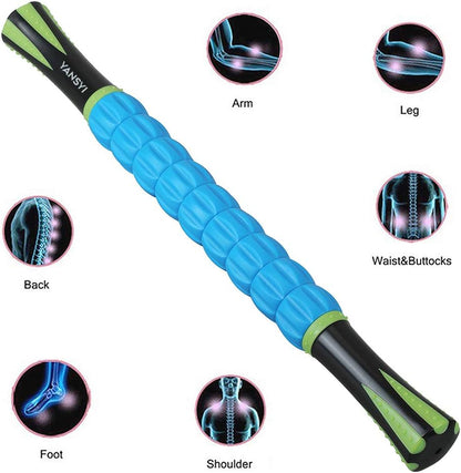 YANSYI Professional 9-Roller Deep Tissue Massage Stick - Portable Muscle Recovery Roller for Athletes, Relieves Post-Workout Soreness & Leg/Back Pain - Portable Physio Tool (Blue 1)