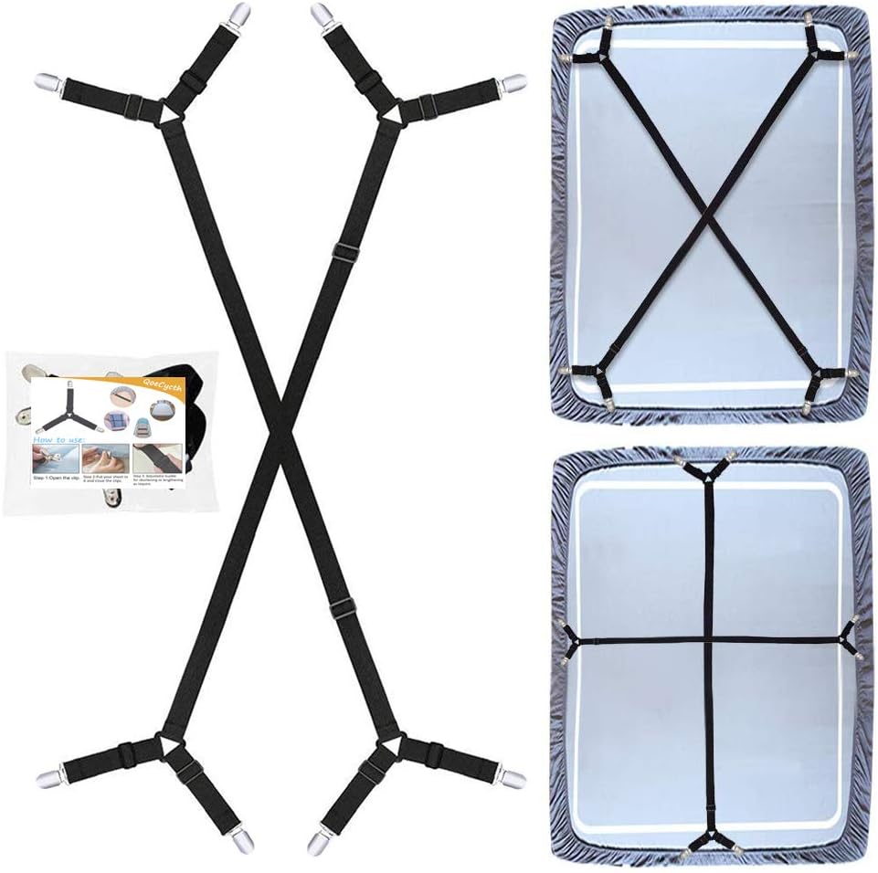 8Pcs Adjustable Bed Sheet Straps Clips, Elastic Mattress Sheet Fasteners Holder and Suspenders, Grippers to Hold Sheet, Mattress, Sofa, Couch, Table Cloth, Recliner Ironing Board Cover and More