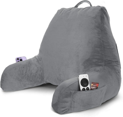 Nestl Reading Pillow with Shredded Memory Foam, Designed for Sitting Up in Bed and Couch, Back and Arms Adjustable Support for Adult & Teens Backrest Pillows for Reading, with Washable Cover Dark Grey