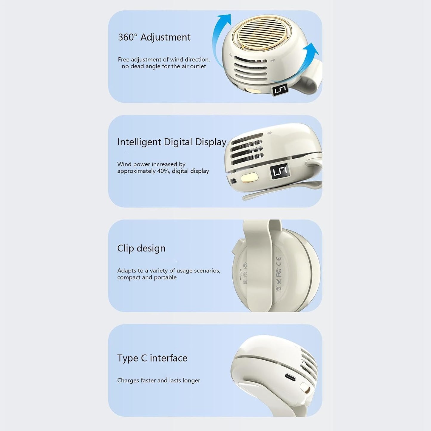 Portable Cooling Fan, Bladeless Clip Device, USB Rechargeable Personal Air Circulator, Ultra Quiet Adjustable Angle Mini Fan For Desk Bed Outdoor Hiking Office Bedroom Travel