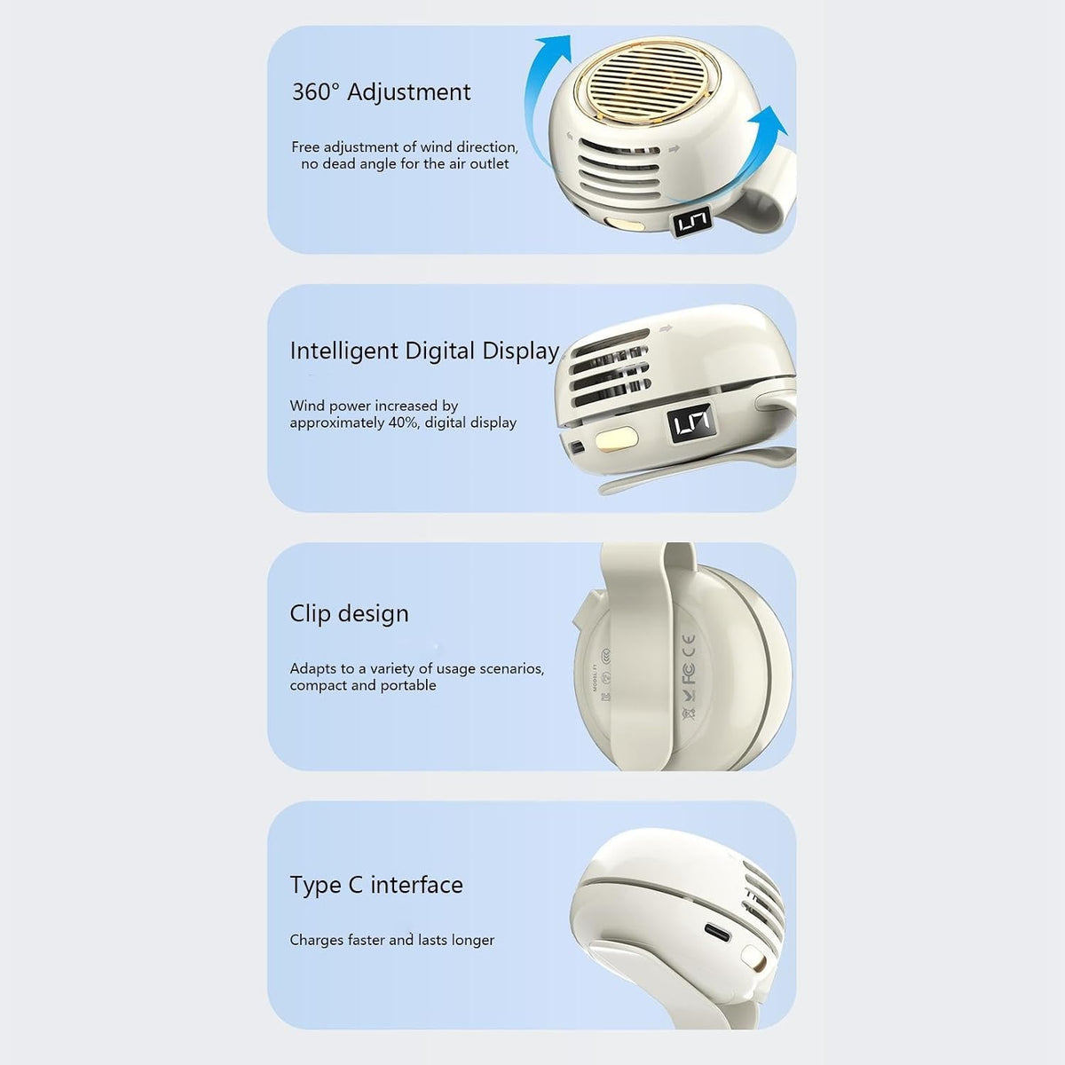 Portable Cooling Fan, Bladeless Clip Device, USB Rechargeable Personal Air Circulator, Ultra Quiet Adjustable Angle Mini Fan For Desk Bed Outdoor Hiking Office Bedroom Travel