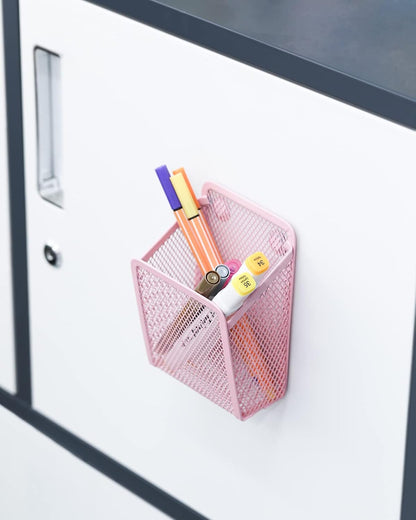 Magnetic Pencil Holder,Mesh Stainless Steel Pen Basket, Metal Writing Utensil Storage Organizer for Whiteboard,Blackboard,Kitchen, Locker, Home, or Office | Metal Writing Utensil Storage Organizer for Whiteboard,Blackboard,Kitchen, Locker, Home, or Office