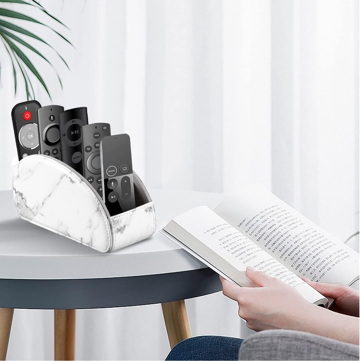 Pu Leather TV Remote Control Holder with 5 Compartments,Remote Caddy/Tray | Bedside Table Desk Storage Box/Organizer for Pen,DVD,Blu-Ray,Media Player,Heater Controller,Cosmetics,Glasses,Office Supplies