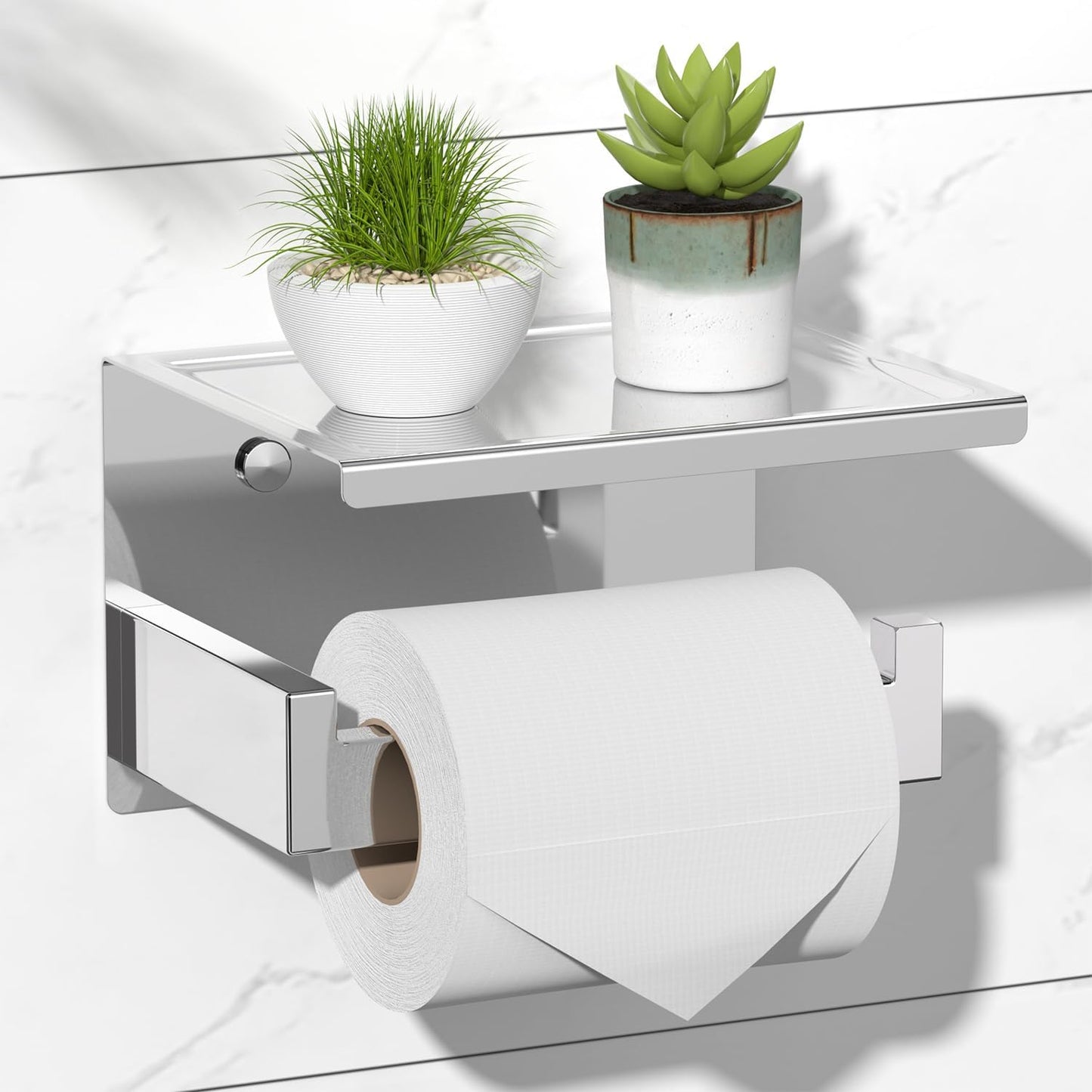 HITSLAM Toilet Paper Holder Matte Black, Adhesive Wall Mount, No Rotation | Heavy Duty Metal | anti rotation slot | vertical or horizontal setup |rustproof matte black finish|Bathroom Tissue Dispenser