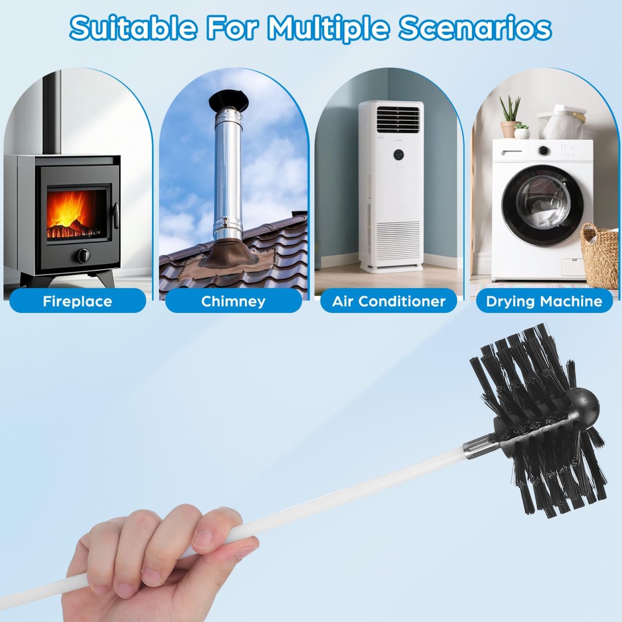 20 Feet Dryer Vent Cleaner Kit - Flexible Lint Brush with 4" and 6" Brush Heads Fireplace Chimney Brushes Chimney Sweep Kit Cleaning Tools for Flue Fireplace Sewage Pipe Hood Pellet Stove