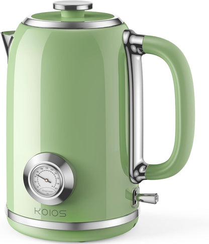Electric Kettle 1.8L with Temperature Gauge, 1500W Fast Boiling Electric Tea Kettle, 100% Stainless Steel Retro-Style Hot Water Kettle Electric - Glowing LED Light, Auto Shut-Off & Boil-Dry Protection