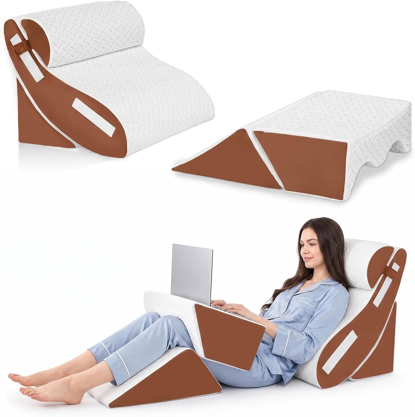5PCS Wedge Pillow Set for After Surgery, Adjustable Orthopedic Foam Bed Wedge Pillow for Acid Reflux, GERD & Heartburn Relief, Back & Leg Elevation Support for Sleeping & Sitting Up, White Grey