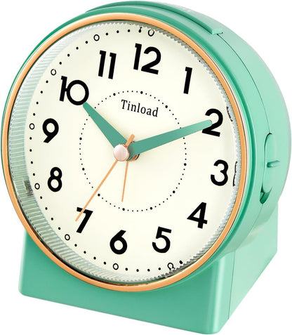 Tinload 4.3" No Ticking Analog Alarm Clock,Silent Readable for Seniors,Easy to Set,Gradual Rise Alarm,Big Numbers,On/Off Switch on Side,Gentle Wake,Snooze,Lighted on Demand,Battery Operated,Black