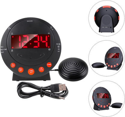Digital Vibration Alarm Clock with Strong Bed Shaker for Deaf and Hard of Hearing, Loud Bedroom Vibrating Alarm Clock for Heavy Sleepers Elderly Use, 3pcs Set Without Batteries