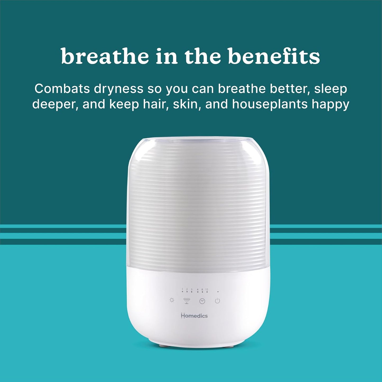 Homedics Ultrasonic Cool Mist Humidifier, Top-Fill 3L Water Tank | Covers 395 sq. ft. , 35-Hour Runtime, 3 Mist Settings, Clean Tank Tech, Auto-Off, Night Light, Quiet