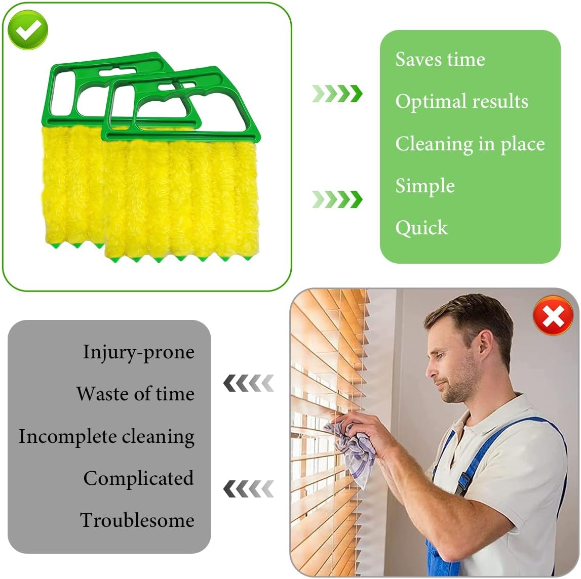 DXNQ 2 PCS Blind Cleaner Duster Tool, Window Venetian Hand-held 7 Finger Dusting Cleaner Brush, Blinds Cleaning Brush Tool for Window Shutters Air Conditioner, Car Accessories (Blue+Green)
