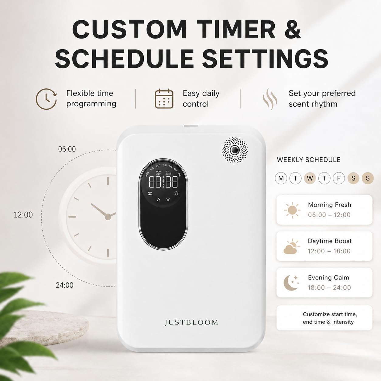 JUSTBLOOM Hotel Essential Oil Diffuser, Waterless Fragrance Diffuser | Up to 4000 Sq Ft: Smart App Control, Cold Air Diffusion, ,360° Ambient Light, Auto Shut-Off, Premium Aluminum Design