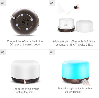 300ML Essential Oil Diffuser, Remote Control Ultrasonic Aromatherapy Oil Diffusers Cool Mist Humidifier, Waterless Auto-Off and 7 LED Light Colors for Bedroom, Yoga, SPA, Baby