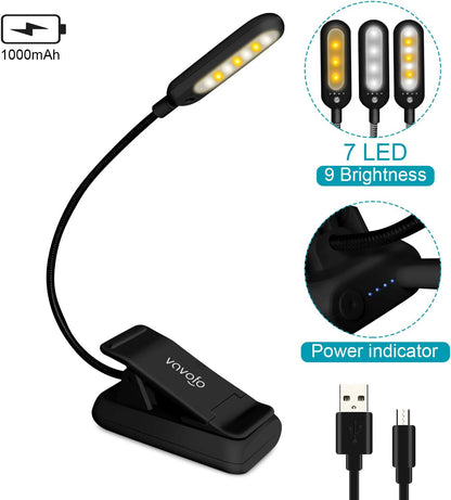 VAVOFO Rechargeable Reading Light, Clip on Book Light for Reading in Bed