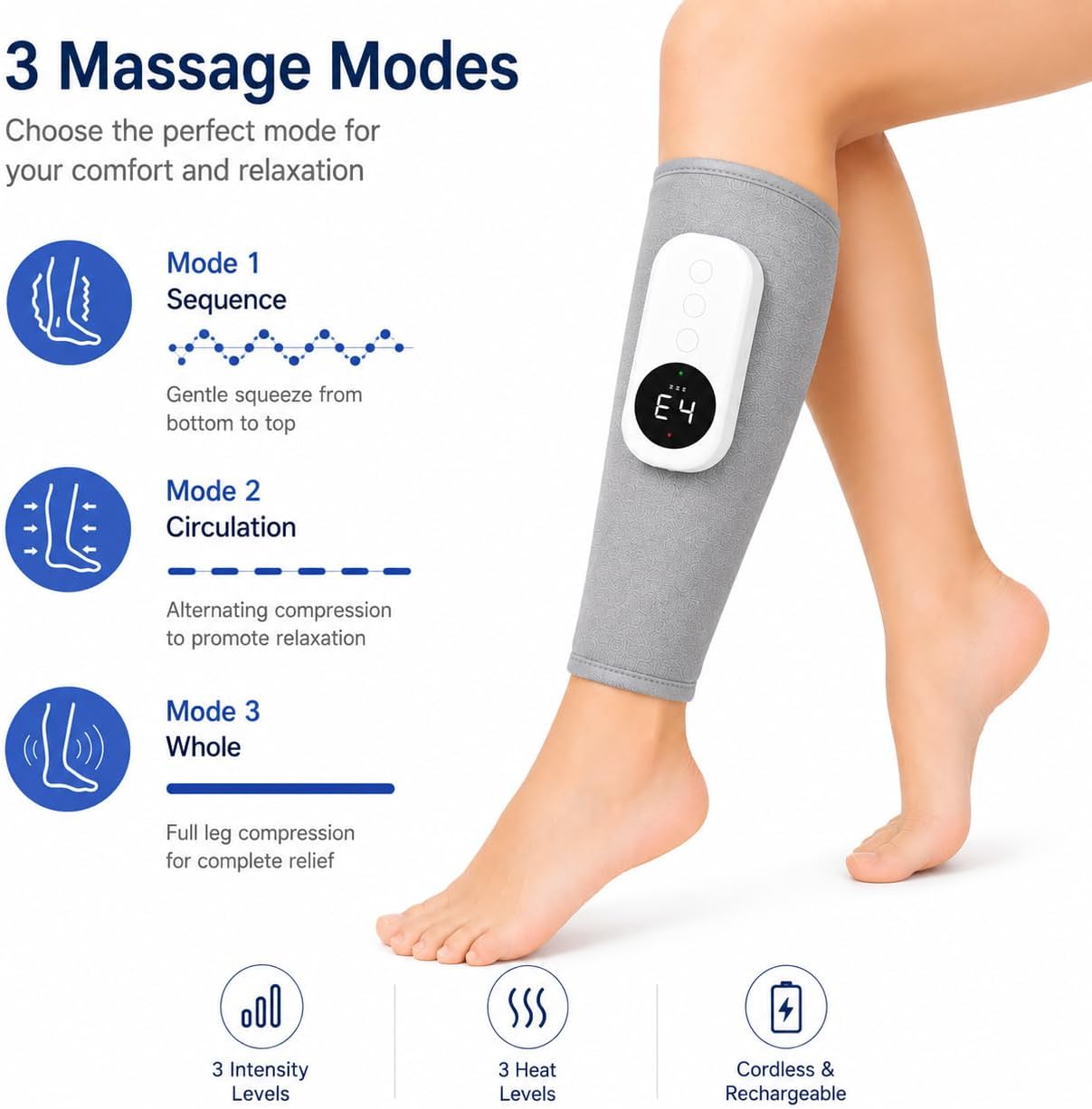 Cordless Leg Massager with Air Compression & Kneading, Rechargeable Calf Massager Wrap for Relaxation, Muscle Comfort & Everyday Recovery, Adjustable Fit, Single Leg
