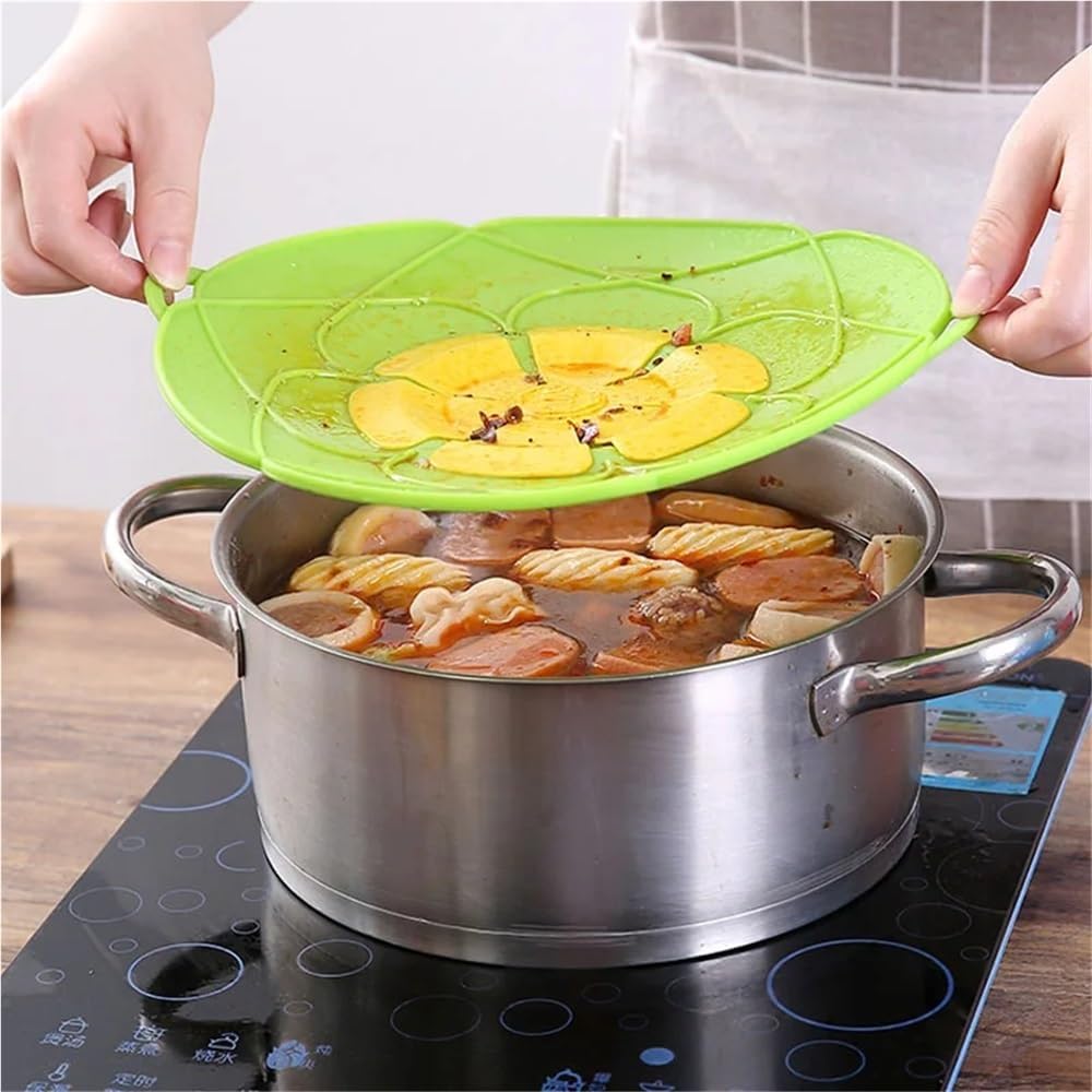 2pcs Flower Shape Silicone Spill Stopper Lid - Kitchen Cooking Accessory for Pots and Pans(Green)
