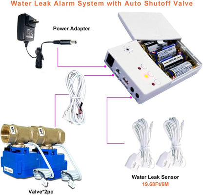 E-SDS Automatic Water Leak Detector with Shutoff Valve, Sounds Alarm | Water Leak Shut Off Valve System for Pipes 3/4 NPT, Flood Prevention for Laundry,Water Heaters and More