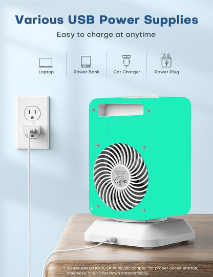 Portable Air Conditioners 4 Modes&3 Speeds,4 Ice Packs, Waterless Alert System, 12H Timer, Remote,1 Gal Detachable Water Tank, 70°Oscillation Windowless Evaporative Air Cooler for Room Office