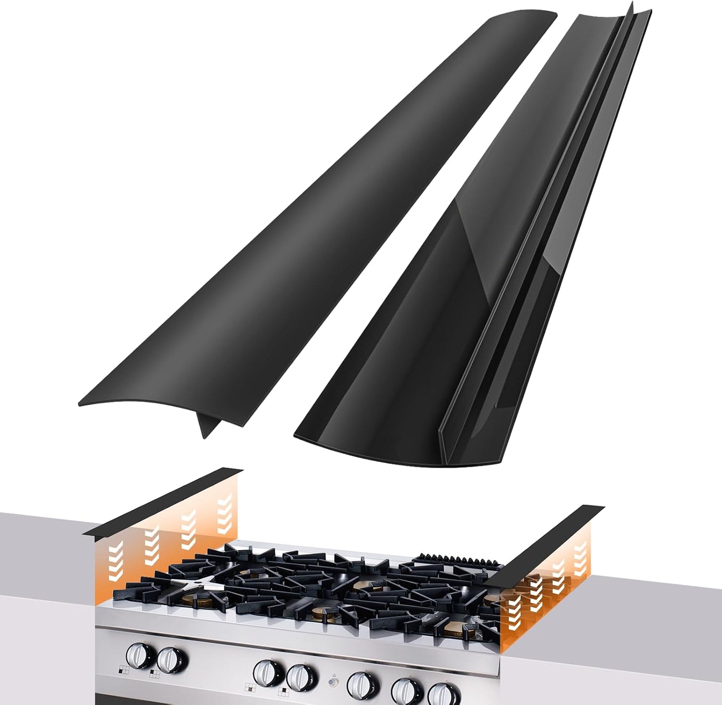 FLSEPAMB Silicone Stove Gap Covers, 2 Pack Heat Resistant Oven Gap Filler Seals Gaps with Anti-Slip Mirror Base, Stain Resistant Stove Counter Gap Cover Silicone Strips Between Stovetop and Counter
