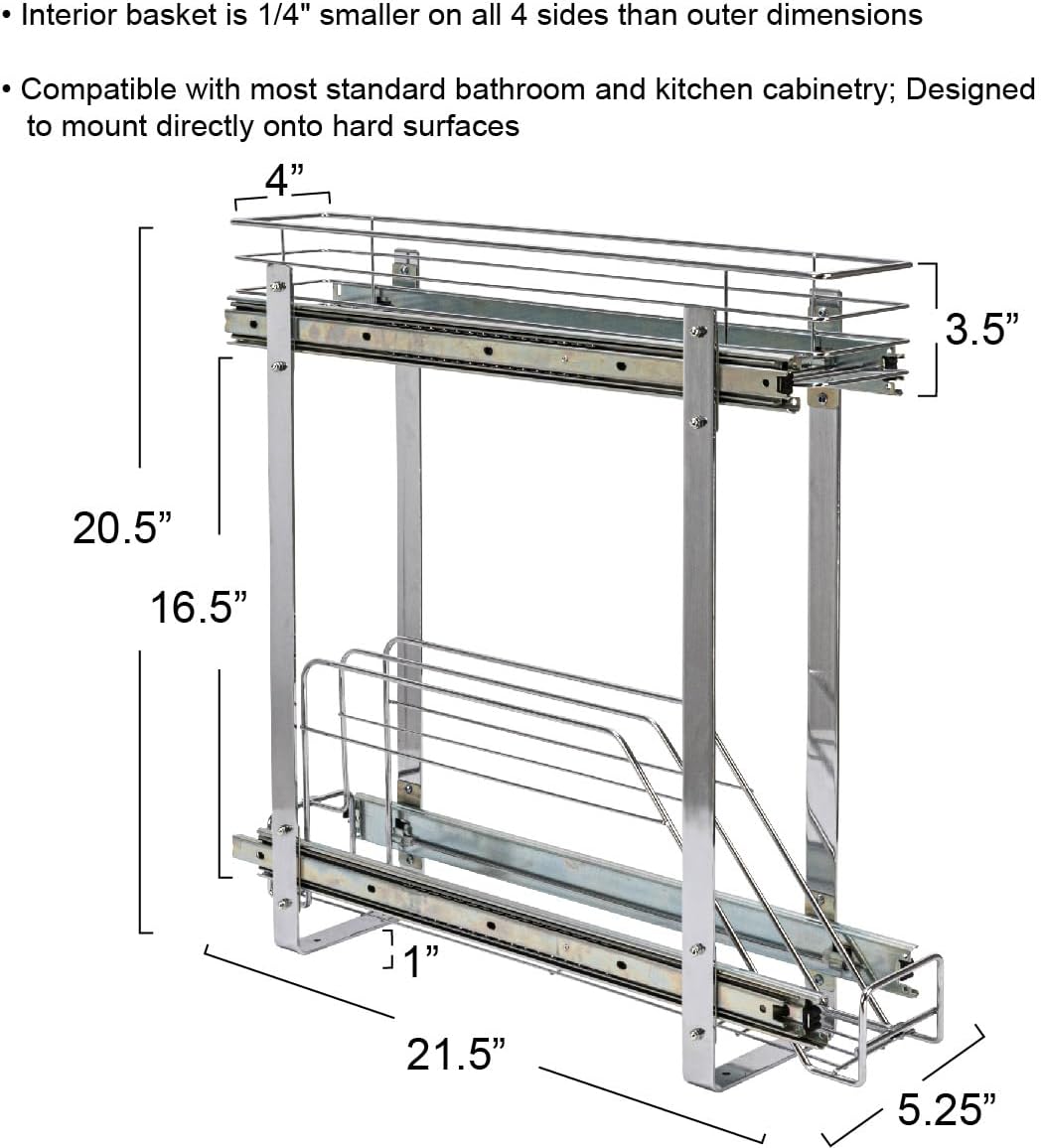 Household Essentials Glidez Multipurpose Chrome-Plated Steel Pull-Out/Slide-Out Storage Organizer for Cookware and Bakeware - 2-Tier Design - Fits Standard Size Cabinet or Shelf, Chrome