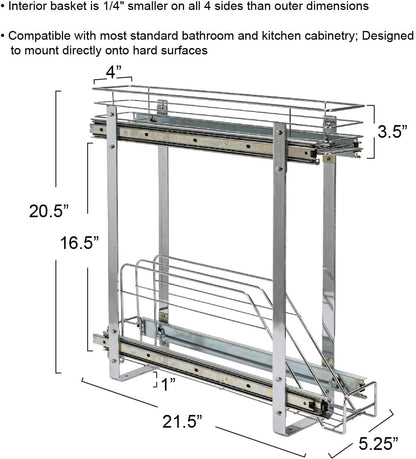 Household Essentials Glidez Multipurpose Chrome-Plated Steel Pull-Out/Slide-Out Storage Organizer for Cookware and Bakeware - 2-Tier Design - Fits Standard Size Cabinet or Shelf, Chrome