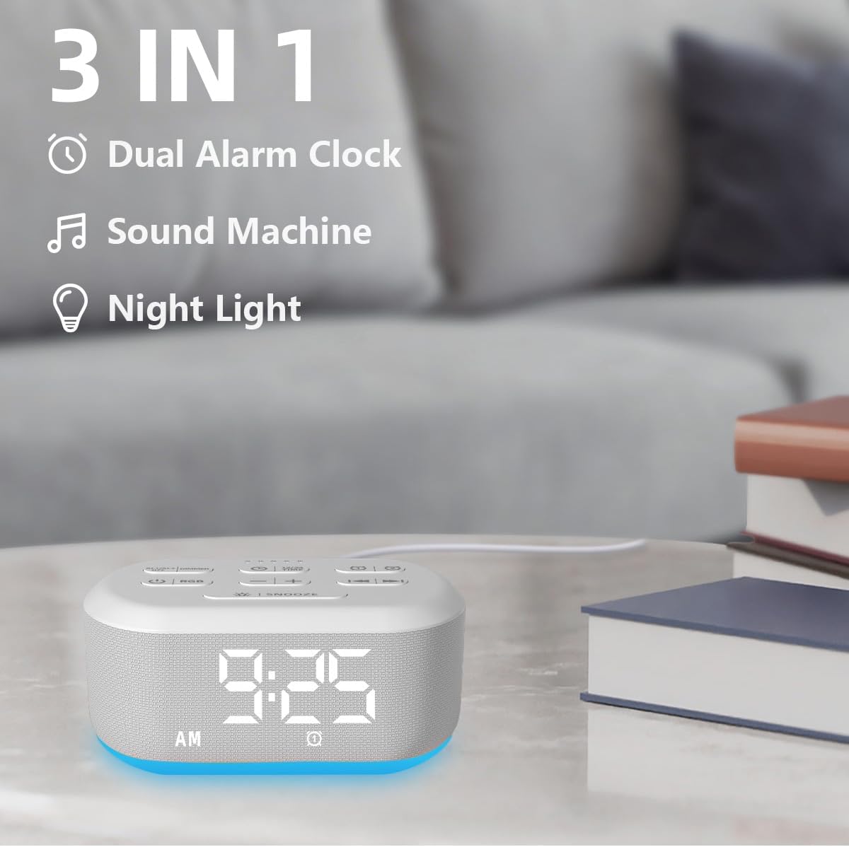 White Noise Alarm Clock Sound Machine for Bedroom Small Brown Noise Machine with 30 Soothing Sound Plug in Bedside Clock with NightLight Battery Backup 15 Wake up Sound Clock for Kids Heavy Sleeper