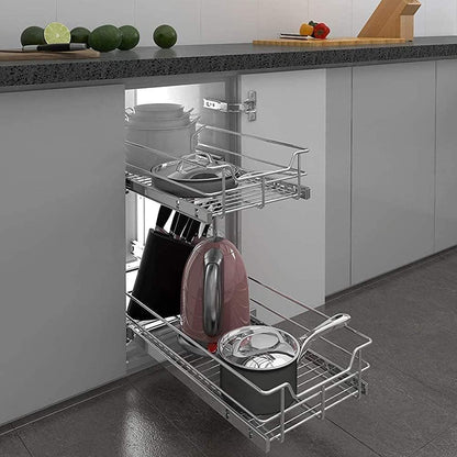 Pull Out Cabinet Organizer 15" W X 22" D, Chromed, Full Slide Out Drawers | For Kitchen Organizers and Storage, Pull Out Drawers For Cabinets Capacity Heavy Duty Caddy, Cabinet Shelves, Bathroom Pantry