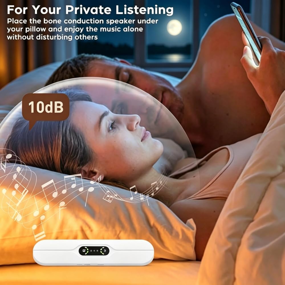 Pillow Speaker for Sleeping, Mini Bone Conduction Portable Sleep Aid with Stereo Bass, Bluetooth Sleep Bar for Deep Sleeping with White Noise, with Volume Control-Supports TF Function 1