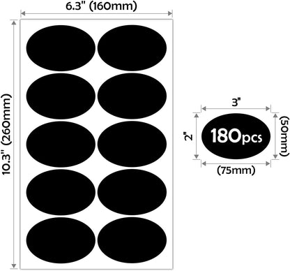 JIEHENG 180Pcs Labels for Jars,Black Wavy Stickers with 1 Chalk Markers | Black,Shape of Wavy,Reusable,Removable Labels for Storage Bins