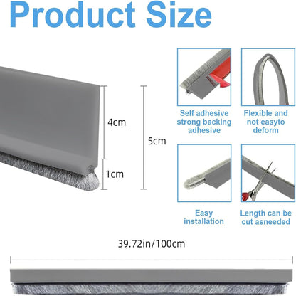 39-inch Door Draft Stopper with Brush - Adhesive Weather Stripping Seal for Exterior/Interior Doors | Under Door Sweep Blocks Drafts, Noise & Dust | Fits 1/4"-1" Gaps(White)