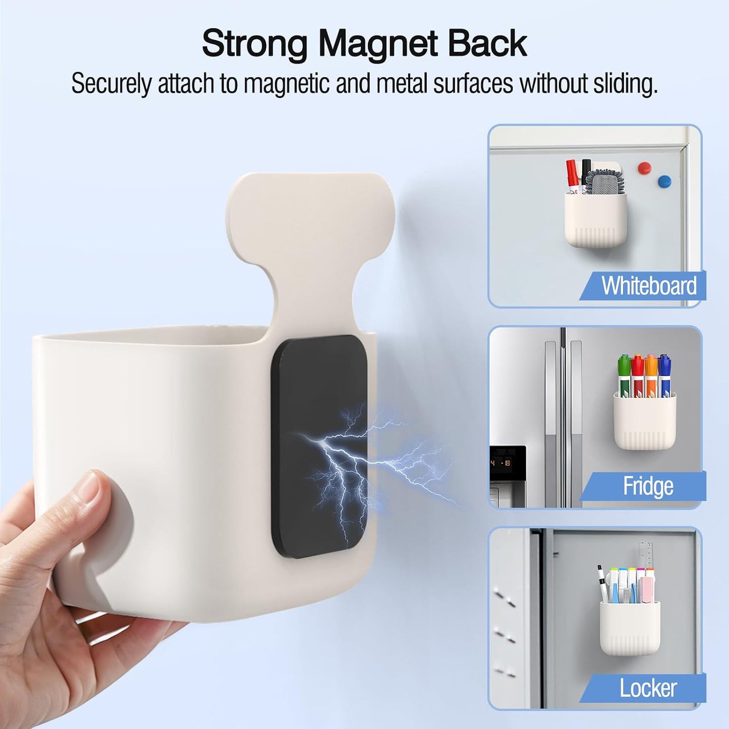 MoKo Magnetic Pen Holder, Pencil Accessories Whiteboard Organizer, White | Magnetic dry erase marker holder has two compartments and an ABS body for whiteboards, refrigerators and lockers.