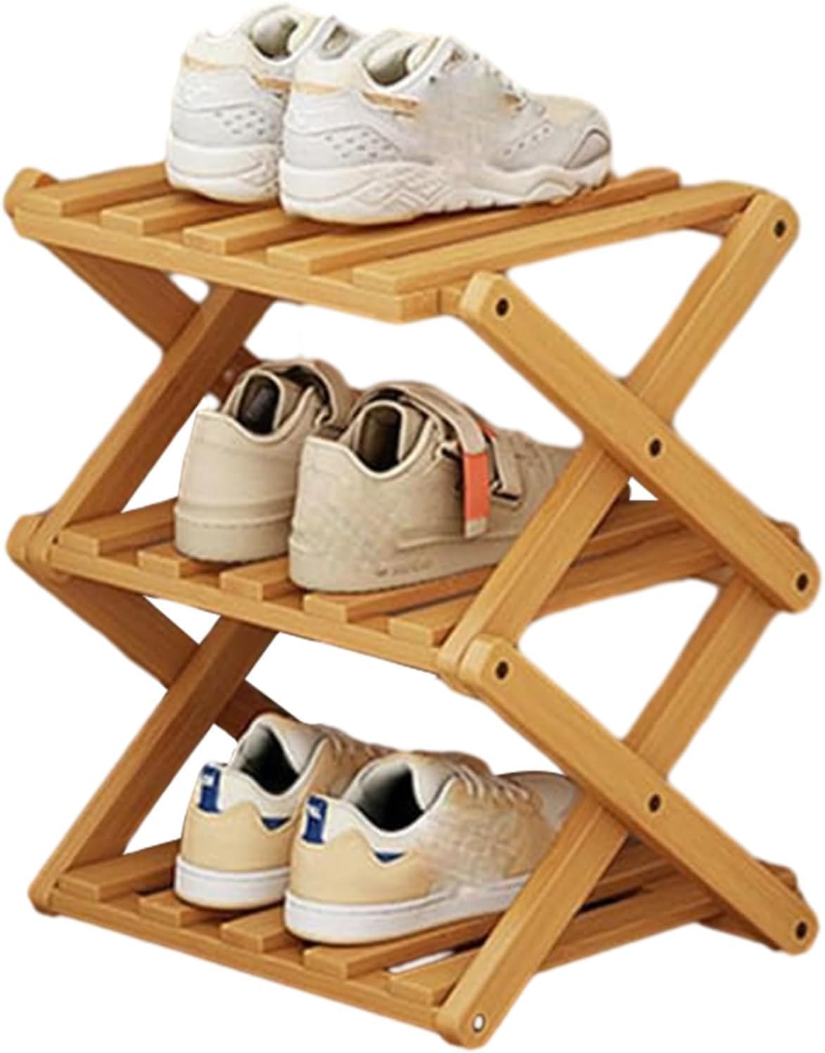 YYW Bamboo Shoe Rack for Entryway, Foldable Free Standing for Closet | Installation-Free Vertical Shoe Racks, Shoe Shelf for Living Room Bedroom, Easy To Assemble, Tawny 5 Layers