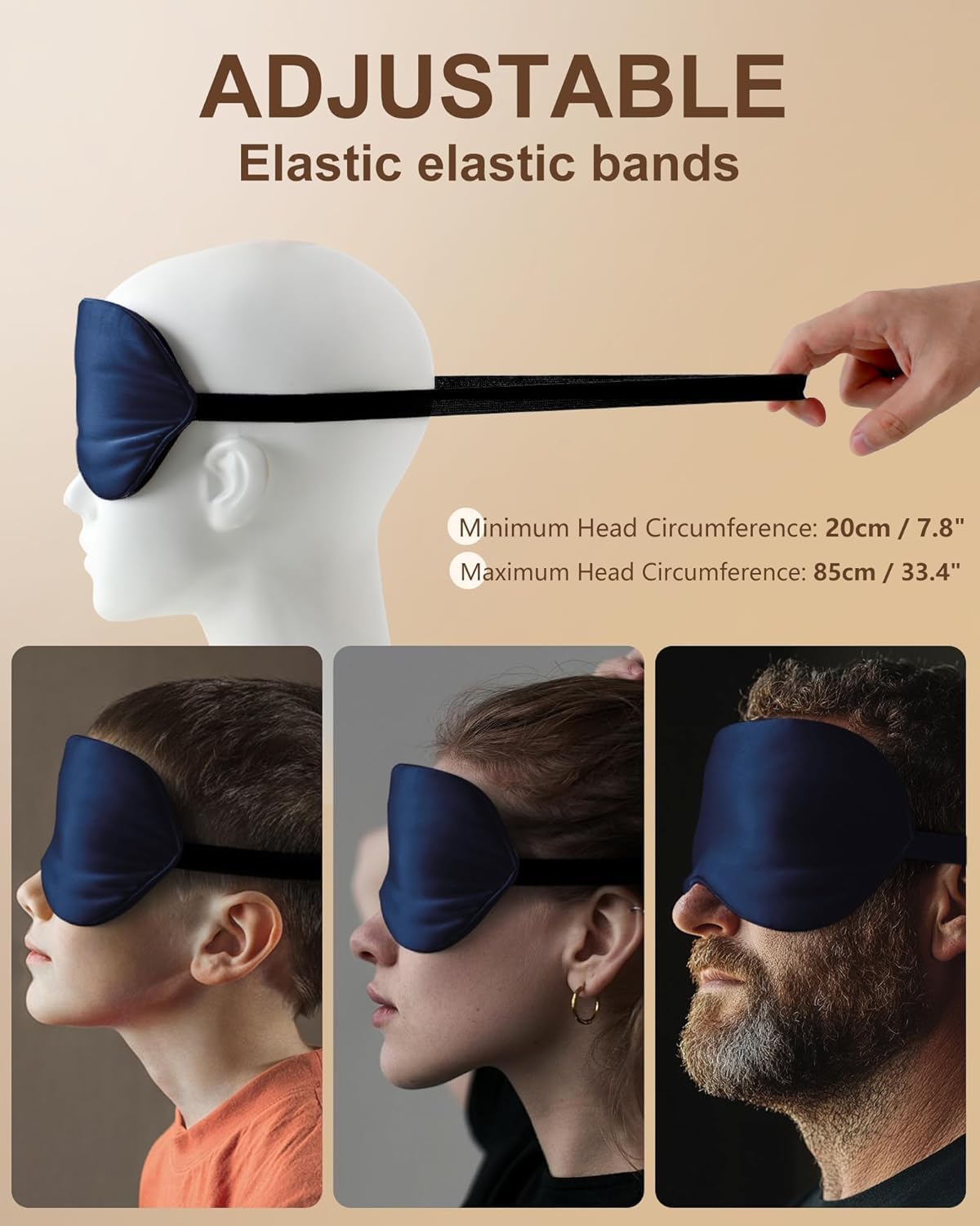 Silk Sleep Mask for Women and Men - Soft Breathable Organic Natural Mulberry Silk Fabric Blackout Eye Mask with Adjustable Straps No Pressure Eye Mask for Travel Essentials Gifts (Black)