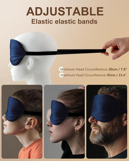 Silk Sleep Mask for Women and Men - Soft Breathable Organic Natural Mulberry Silk Fabric Blackout Eye Mask with Adjustable Straps No Pressure Eye Mask for Travel Essentials Gifts (Black)