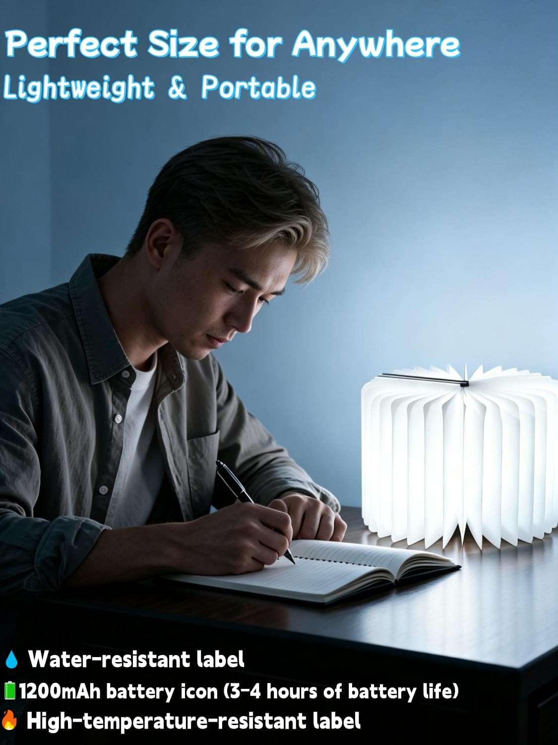 Book Lamp for Book Lovers Gifts-3 Color Lights,LED Ambient Lighting,Portable Foldable Paper Desk Lamp for Night Reading (Gold)