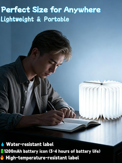 Book Lamp for Book Lovers Gifts-3 Color Lights,LED Ambient Lighting,Portable Foldable Paper Desk Lamp for Night Reading (Gold)