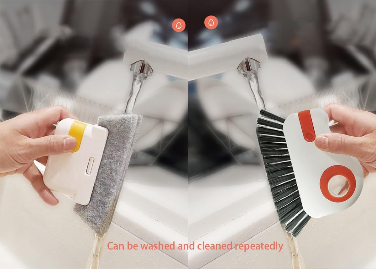 3pcs Gray Door and Window Track Cleaning Brush Set with Concealed Scraper