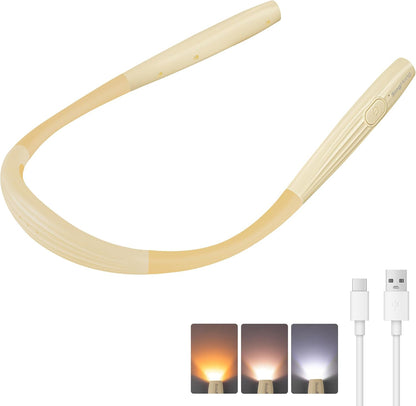 LED Neck Book Light Reading Lamp USB Rechargeable, Lighter Weight,Hands Free, Each 3 Colors with 3 Brightness, 80-hr Lasting Rechargeable Lamp,Perfect for Reading in Bed(Chesse Yellow).