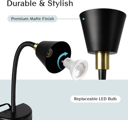 Solfres Patented Innovative Design Headboard Reading Light. No Drilling Golden Book Light for Bedtime Reading. Dimmable LED Book Reading Lamp with Bulb. Movable & Flexible, Black