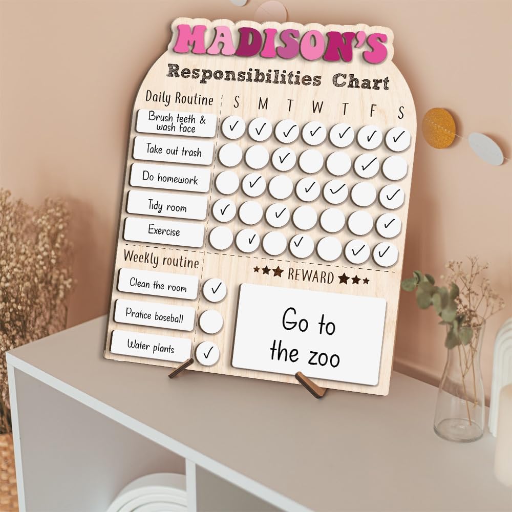 TinyKidz Wooden Daily Routine Chart 11x15, Schedule Board for Kids, Wooden Chore Chart for Kids, Responsibilities Chart for Toddlers, Morning Bedtime Routine for Toddlers