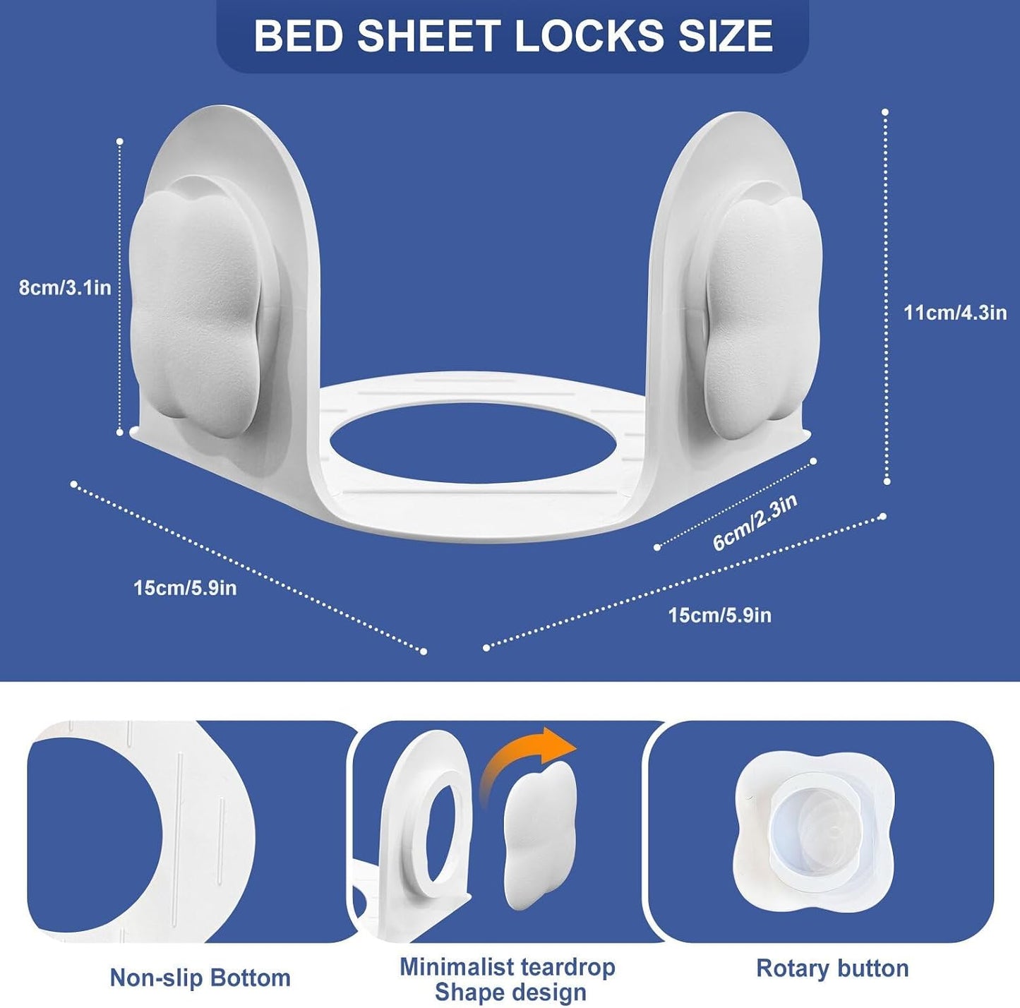 Bed Sheet Holders for Corners: 4 Pack Twist-Lock Clips Keep Sheets Tight Heavy-Duty Grippers Quick Install Fits All Mattresses（Grey）