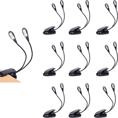 Music Stand Light, 1/2/4/ Clip on LED Book Lights, USB and AAA Battery Operated, Reading Lamp in Bed, 4 Brightness Levels, Ideal for Musician, Piano Player, Sheet Music, Travel (Dual Arm)
