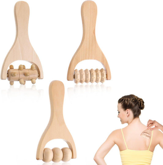 Abeillo 3Pcs Wooden Hand Massage Roller, Muscle Roller Stick | Manual Wood Therapy Massage Tools Massager Rollers, for Relaxes Thigh, Leg, Hands Full Body Muscle Men Women