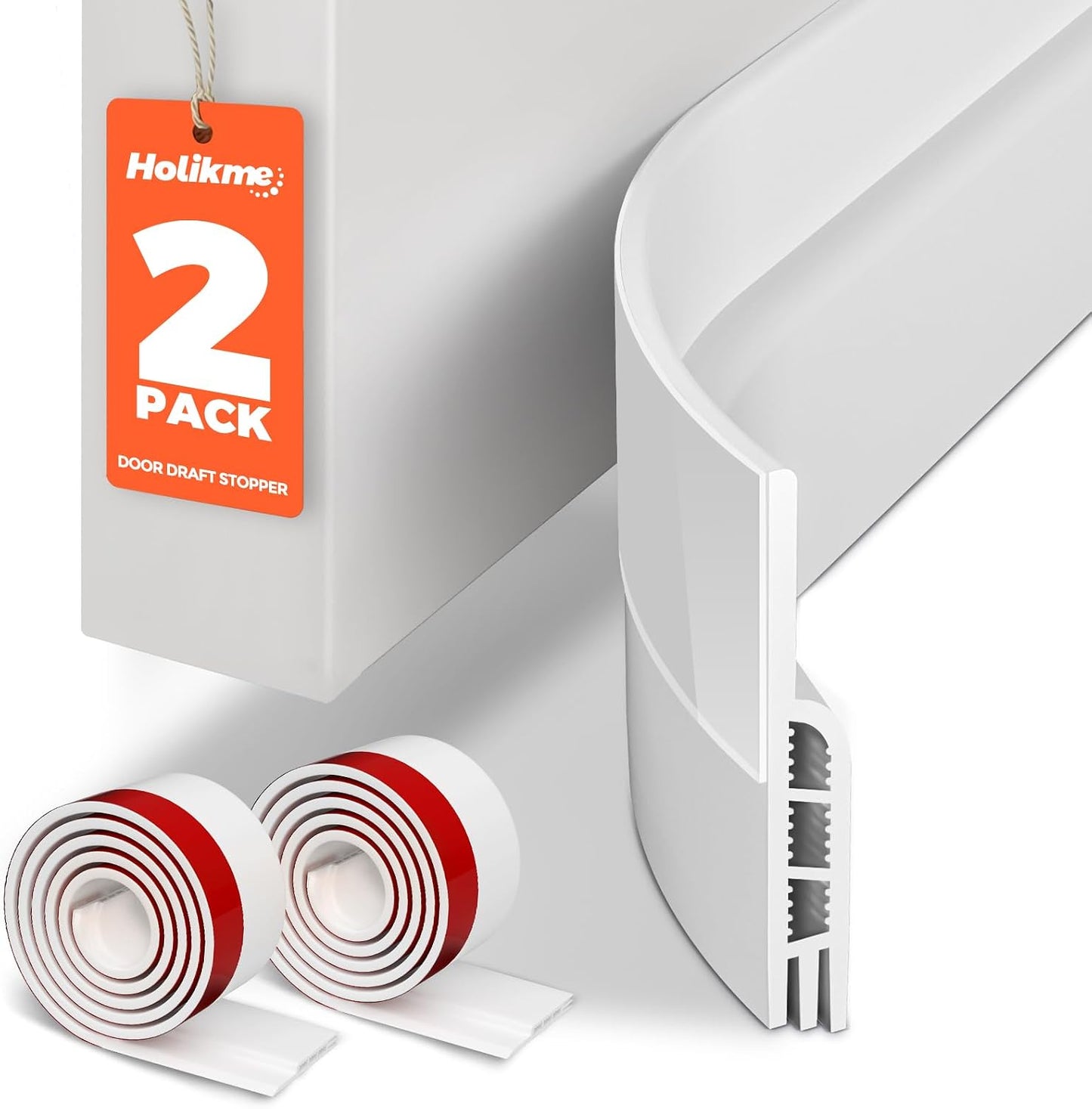 Holikme Door Draft Stopper 2-Pack, Under Door Seal for Bottom Gap Filler | Strong Adhesive Silicone Weather Stripping Garage Window Blocker Cold Air & Noise, Easy Install Door Sweep Strip Save Energy