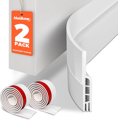 Holikme Door Draft Stopper 2-Pack, Under Door Seal for Bottom Gap Filler | Strong Adhesive Silicone Weather Stripping Garage Window Blocker Cold Air & Noise, Easy Install Door Sweep Strip Save Energy