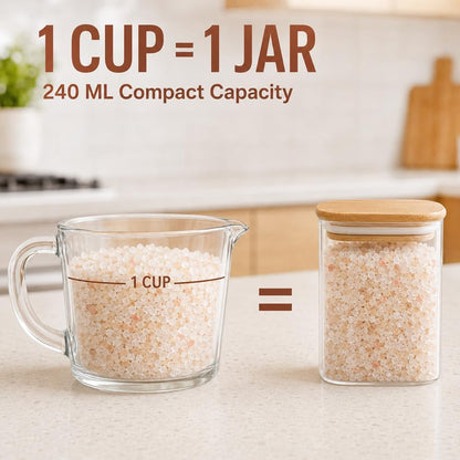 ComSaf Spice Jars 8oz Set of 6, Small Seasoning Containers with 9 Labels | Small Glass Jars With Labels, Empty Rectangle Canisters, Spice Rack Organization, Loose Tea, Herb, Powder, Dry Good, BPA Free
