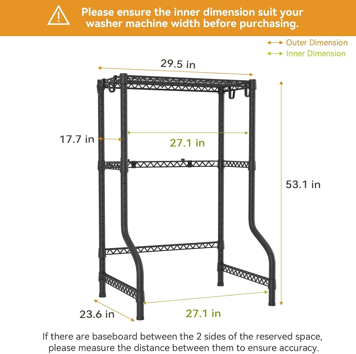U16 Upgraded Washer Dryer Stacking Rack for Narrow Laundry Room | Metal Over Washer and Dryer Storage Shelves, Laundry Space Saver for Portable Dryer, 29.5"W x 23.6"D x 53.1"H, White