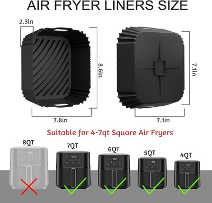 Air Fryer Silicone Liners 2 Pack, Reusable Square Air fryer Basket Liners, 4-6Qt Silicone Baking Tray for Instant Air fryer, Oven Microwave Pot Accessories, Food Grade Kitchen Gadgets